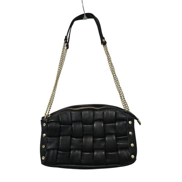 Valentina Fiore Guiene Leather Braided Black Shoulder Bag with Gold Strap Italy - Picture 1 of 8
